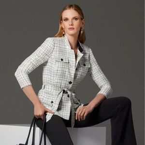WHBM White and Black Tweed Blazer with Tie Waist